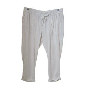 Old Navy Size M White Linen Blend Mid-Rise Cropped Pant with Cuffed Hem
